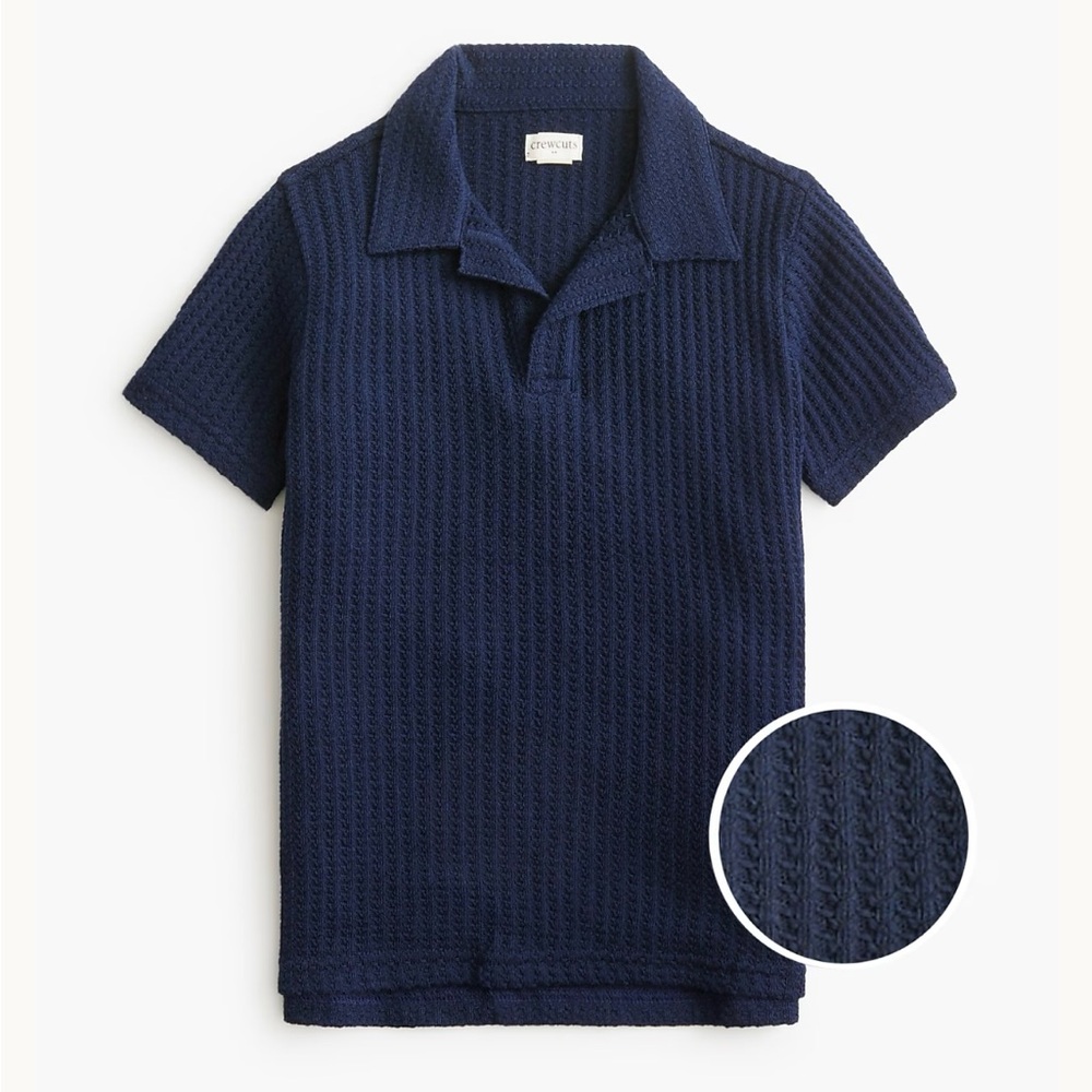 Crewcuts Kids Textured Crochet Navy Polo Shirt Boys Small
